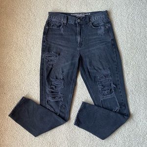 American Eagle | Black Distressed Mom Jeans